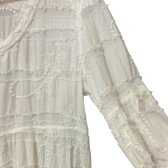 Tianello Shelby Blouse Size S Boho Style Textured Embroidered Cotton Top Pockets - Picture 3 of 6